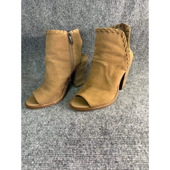 Vince Camuto Shoes Women's 7M Tan Kicetta Suede Peep Toe Open Heel Bootie - Picture 9 of 16